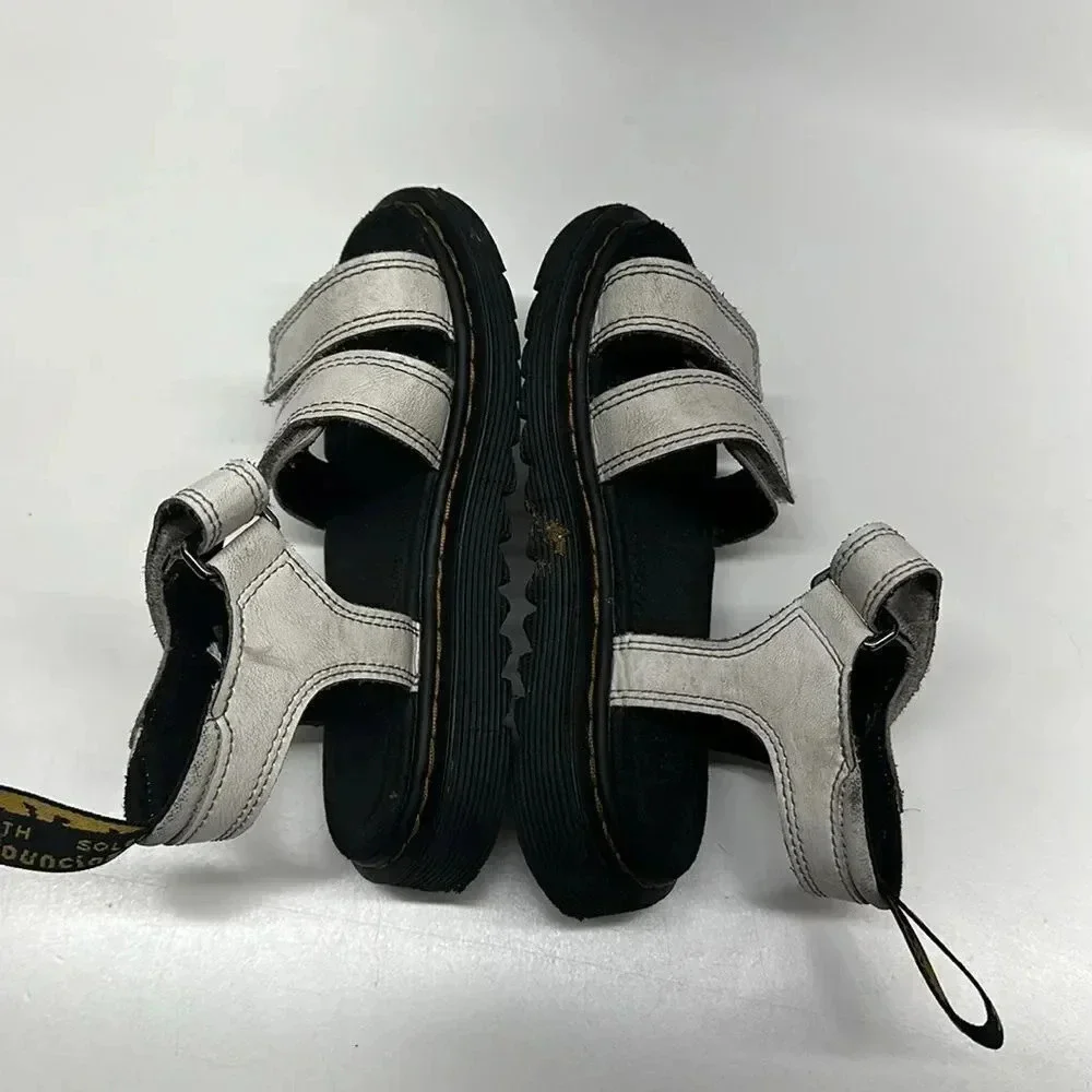 Dr Martens Klaire Sandals Shoes Leather Open Toe White Black Kids Girls Size 12